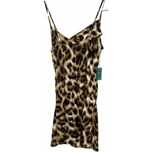 Forever 21 Dress Beach Collection Sleeveless Slip Mini Drape Neck Leopard XS NWT
